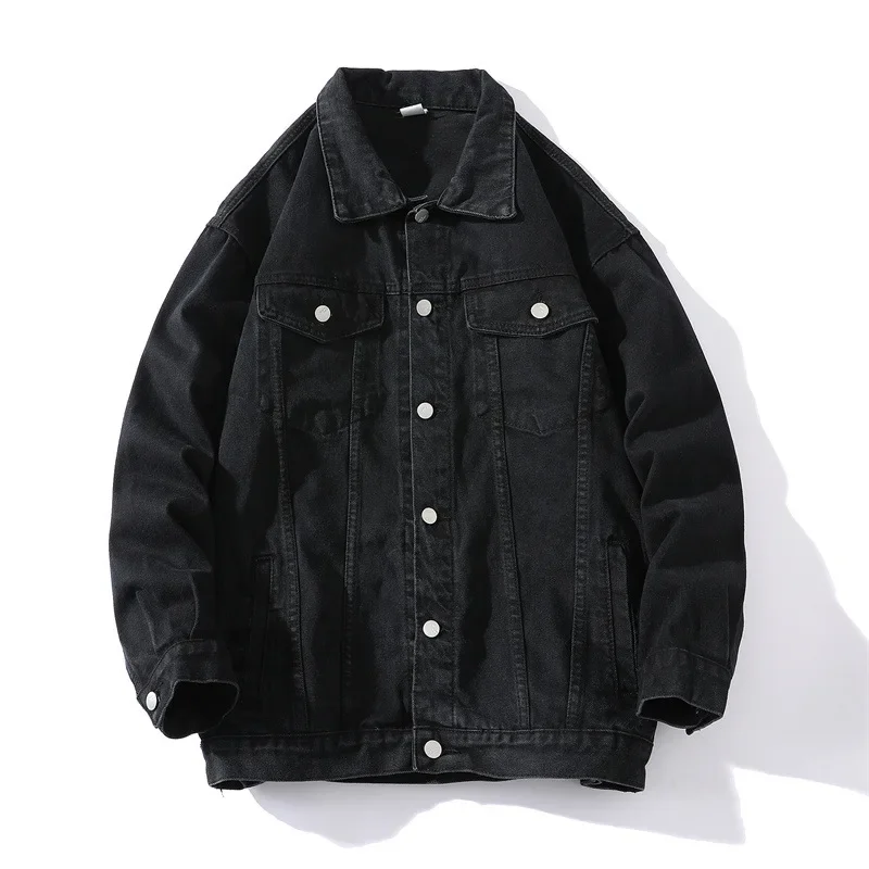 Men Denim Coats Jackets Solid Loose Casual Turn Down Collar Full Sleeve Single Breasted Coat Simple Jacket Autumn Winter