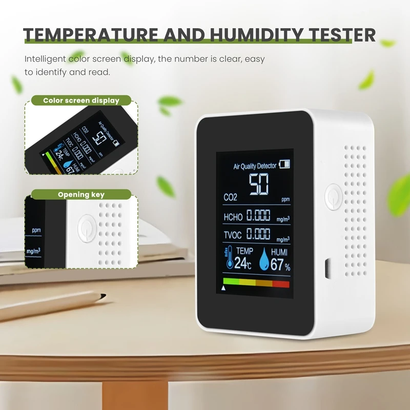 CO2  Air Quality  TVOC HCHO  Temperature And Humidity Tester Carbon Dioxide Monitor