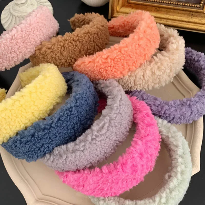 Fashion Teddy Style Thick Fur Headband Hair Bands for Women Sweet Candy Color Hair Hoop Cashmere Wide Hairbands Hair Accessories