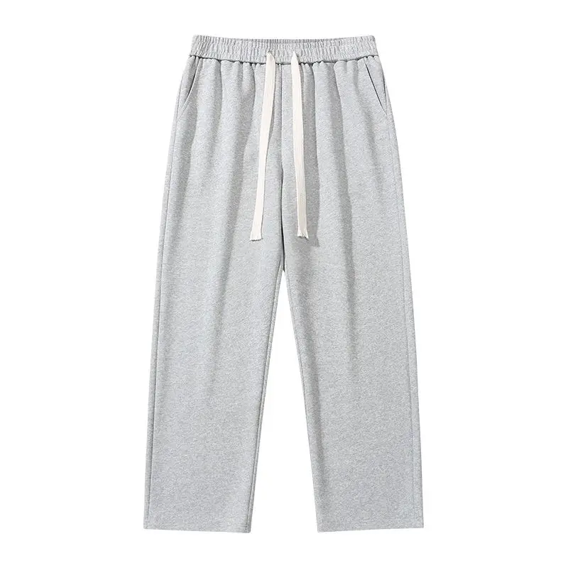 New Cotton Fabric Men's Casual Pants Wide Leg Straight Loose Outdoor Sweatpants Neutral High-quality Soft Long Baggy Trousers