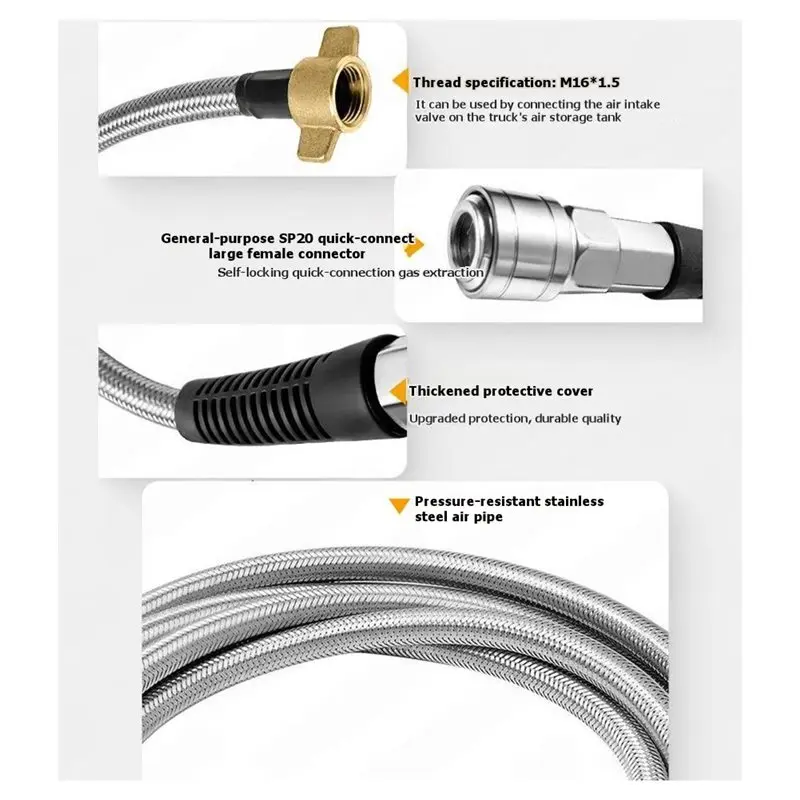 AB34-1-Meter Heavy-Duty Truck Air Reservoir Take-Off Hose - M16 Air Take-Off Valve - Self-Locking Quick-Connect Air Hose