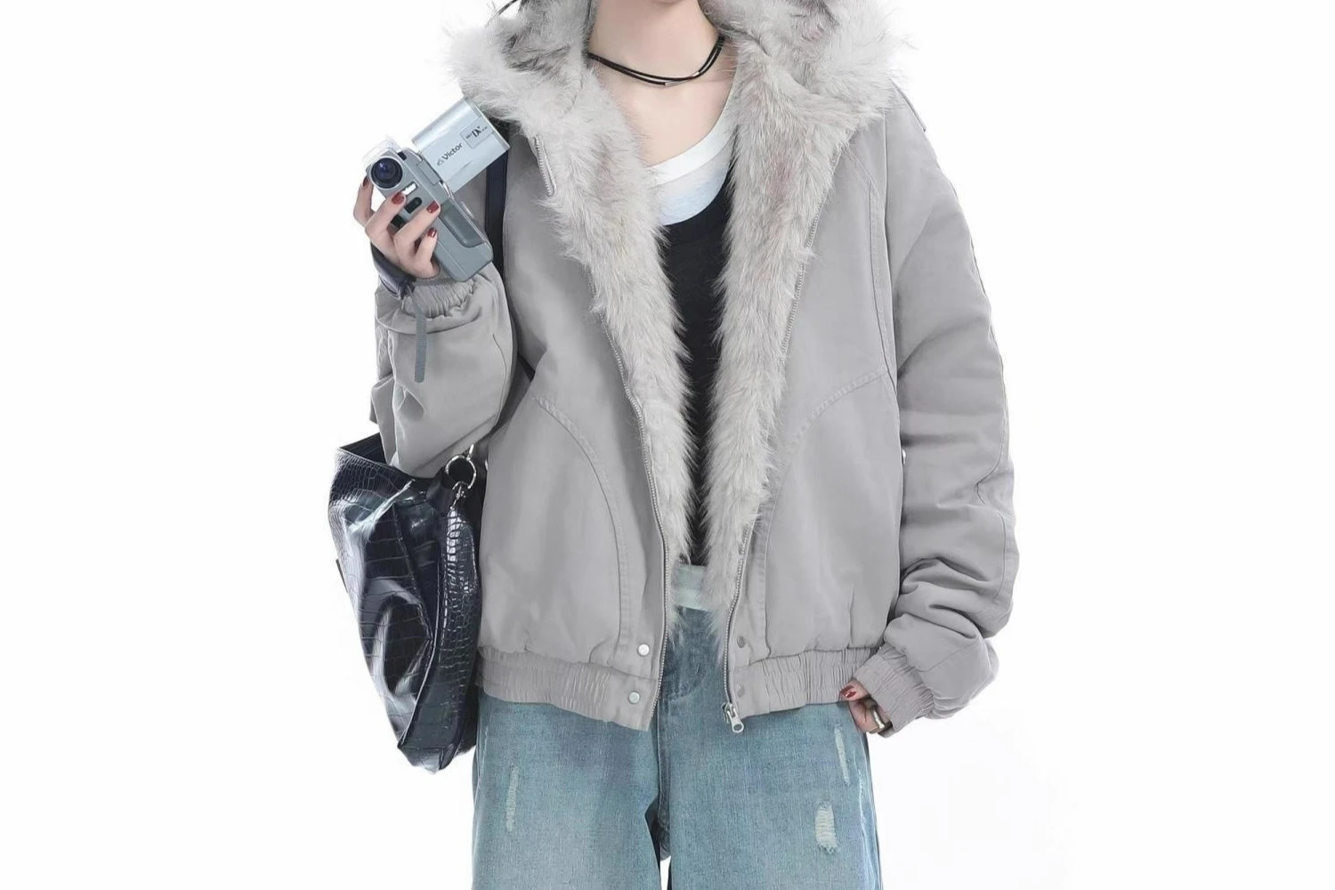 

2025 Autumn and Winter Casual Beauty Retro Fur Collar Hooded Cotton Jacket Women's Thick Plush Cotton Jacket