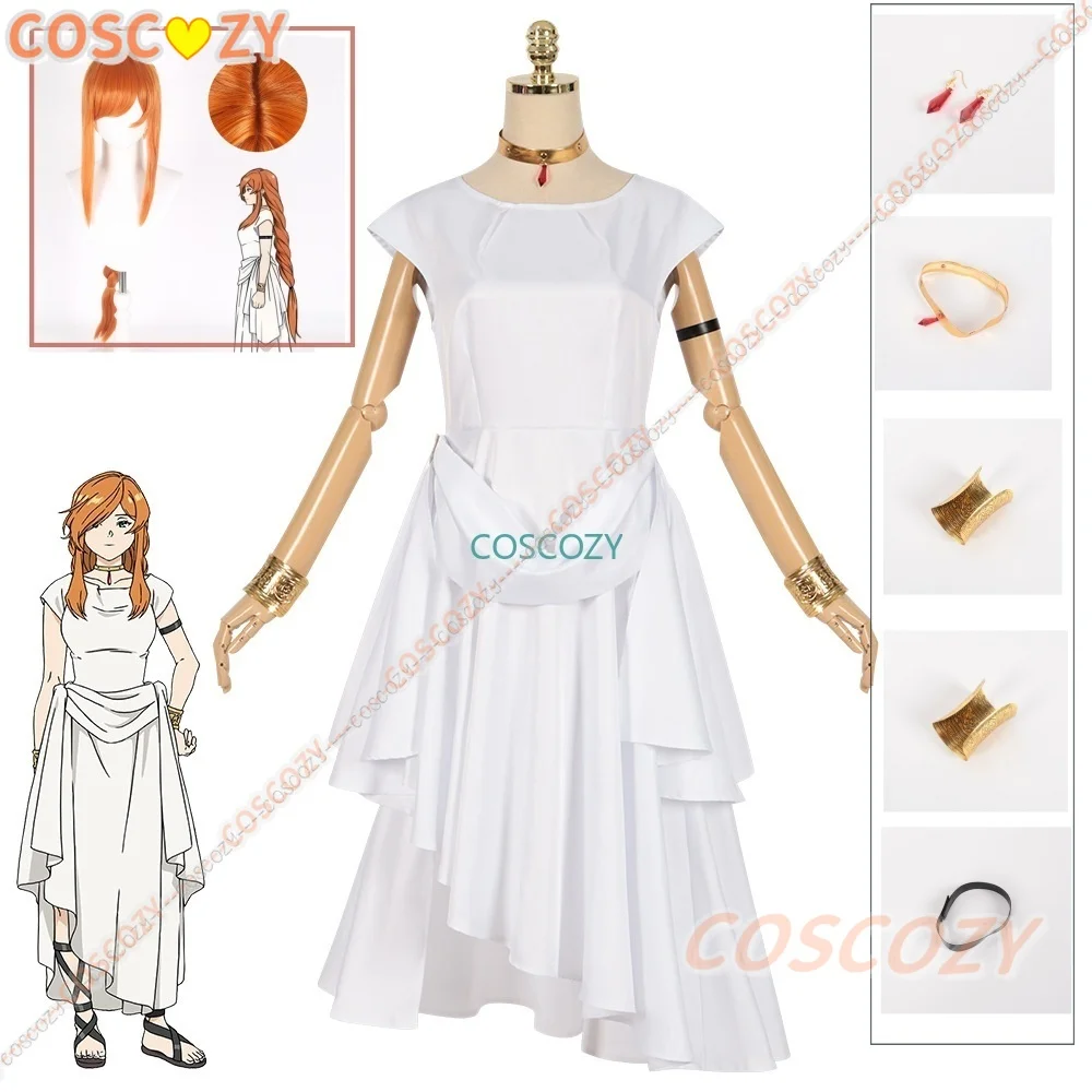 Frieren jenseits der Reise Ende Anime Flamme Cosplay Kostüm Perücke weißes Kleid Frau Covention Party Outfits