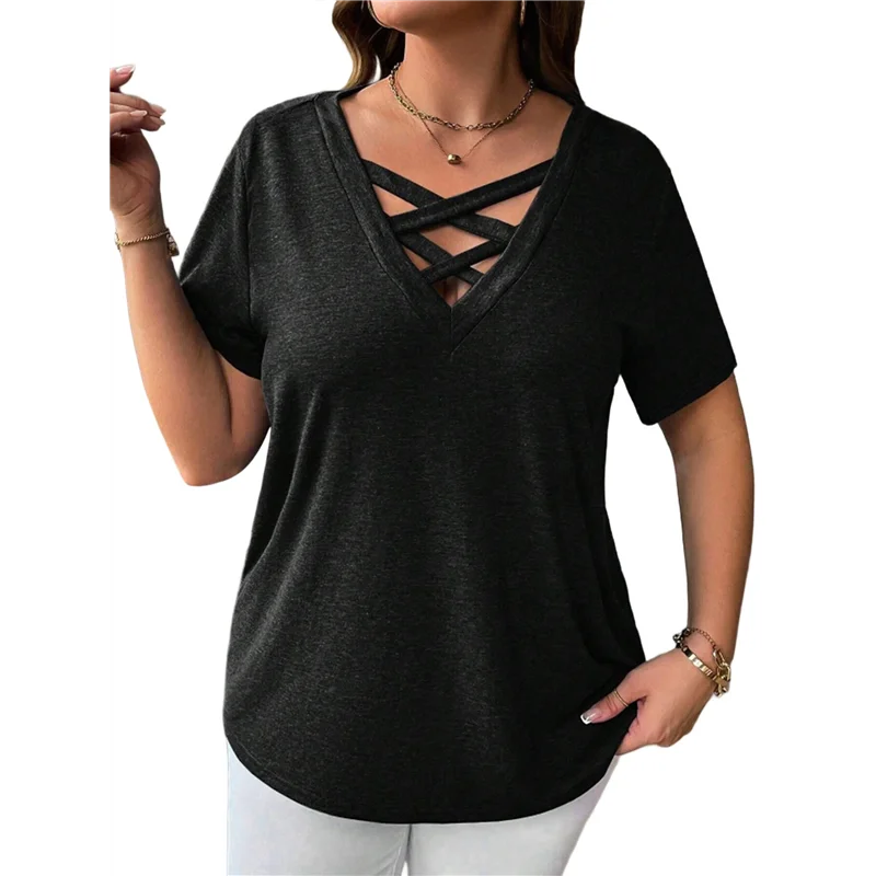 

Топы для женщин, летние модные рубашки с перекрещивающимися крестами, повседневные свободные топы-туники большого размера-A55G