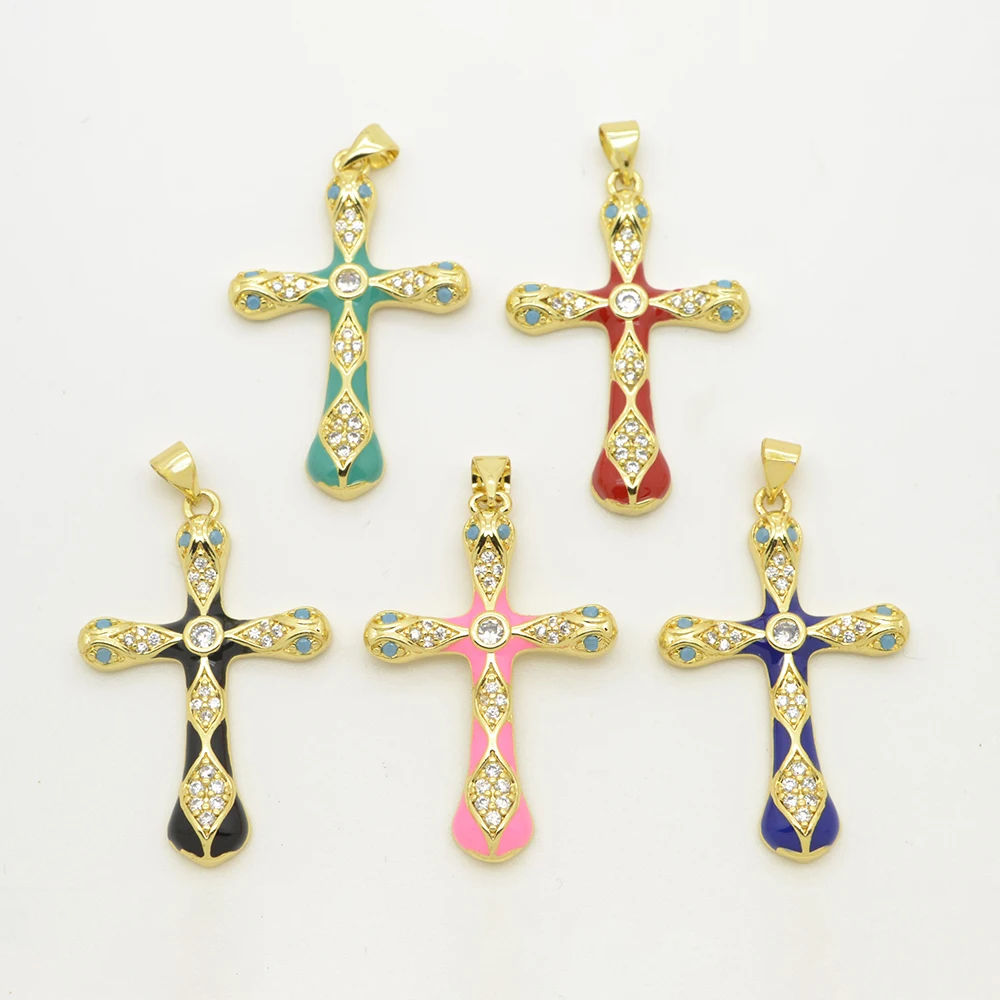 Christian Cross Pendant para Colar DIY, Micro Incrustado Zircon Jóias Acessórios, Virgem Maria, Oil Drip, 2Pcs