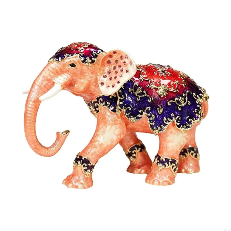 91AF Elegant Thai Styles Metal Elephant Jewelry Box With Full Diamonds Decoration For Rings And Necklaces