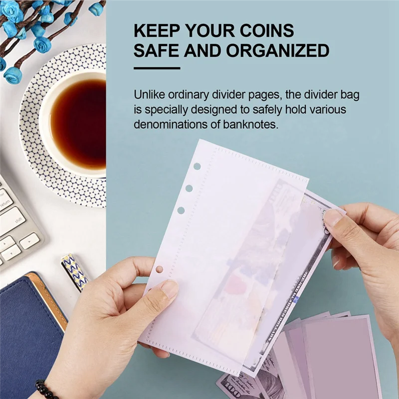 

20 Pcs A6 Binder Pockets 6 Holes Budget Cash Envelopes For 6-Ring Budget Binder Notebook Easy To Use