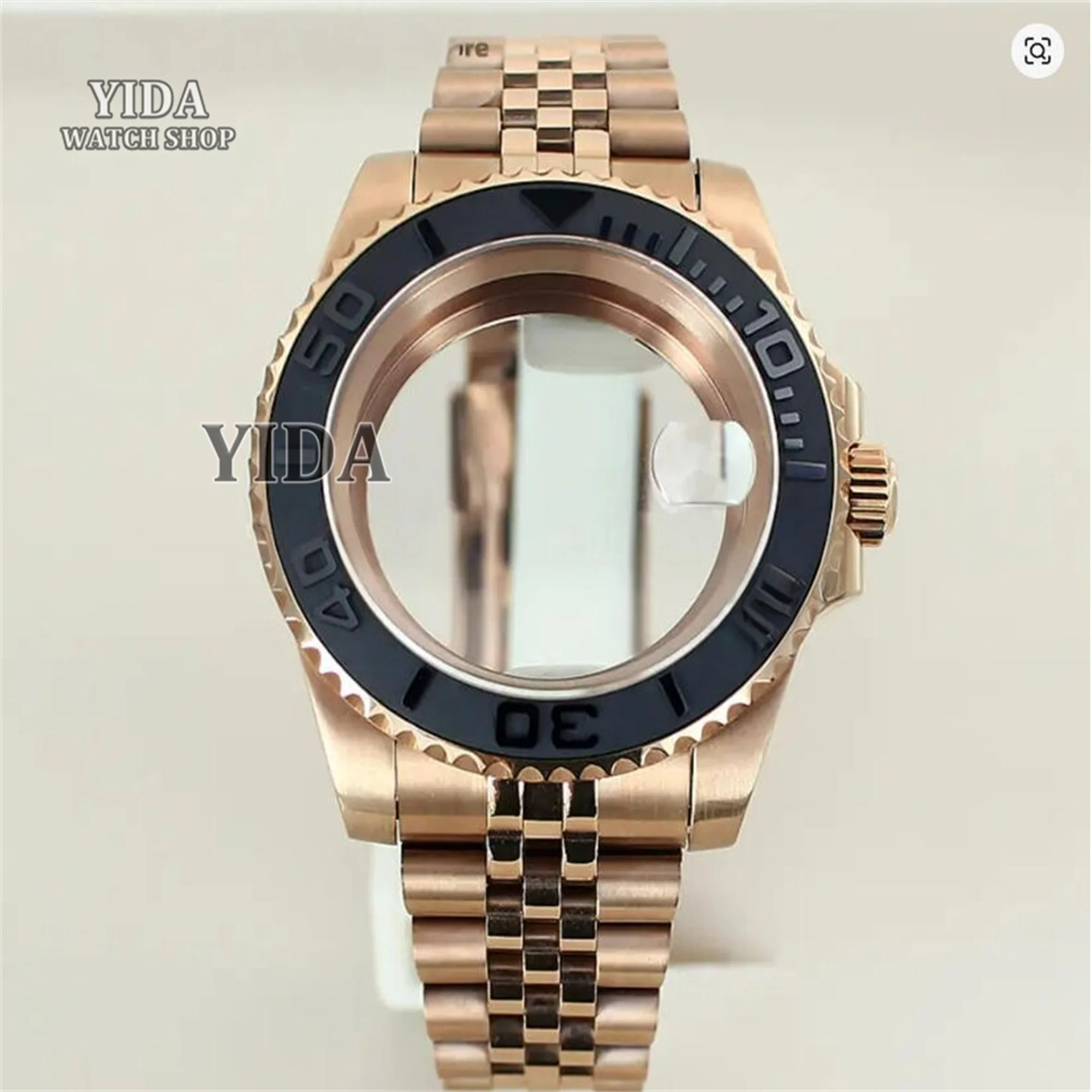 

40mm Rose Gold Watch Case Ceramic Bezel Sapphire Glass Stainless Steel for NH35 Nh36 Nh34 Automatic Movement Yacht-master Case