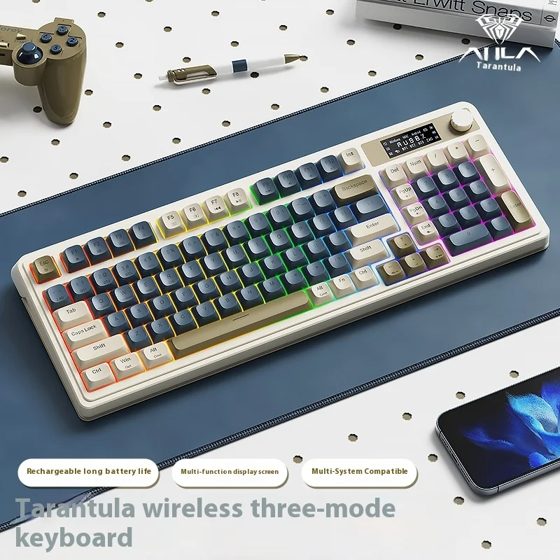 Aula S99pro Keyboard Three Mode Wireless Gaming Keyboard RGB Multifunctional Knob Smart Screen Ergonomics Custom PBT Keycaps PC