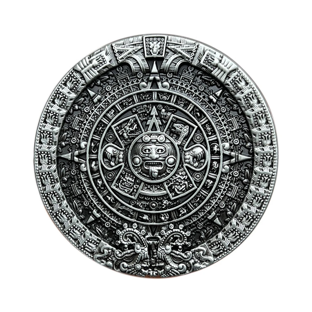 Round Mayan Aztec Solar Calendar Stone Belt Buckle for Men Zinc Alloy Metal Hebilla Cinturon Hombre Dropshipping