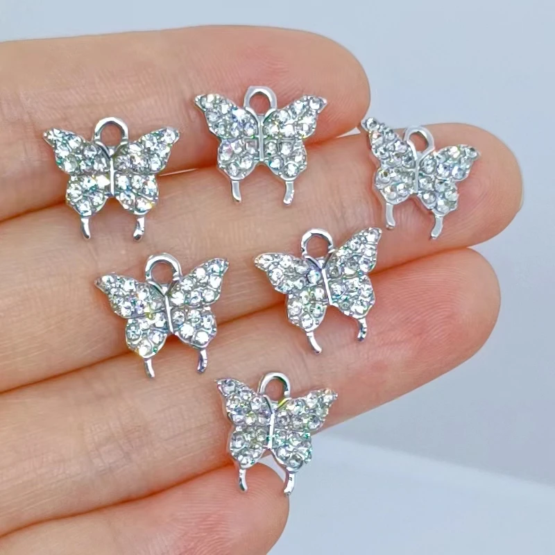 12pcs Cute Crystal Butterfly Charms for Jewelry Making Alloy Animal Charms Pendants for DIY Necklaces Earrings Gifts