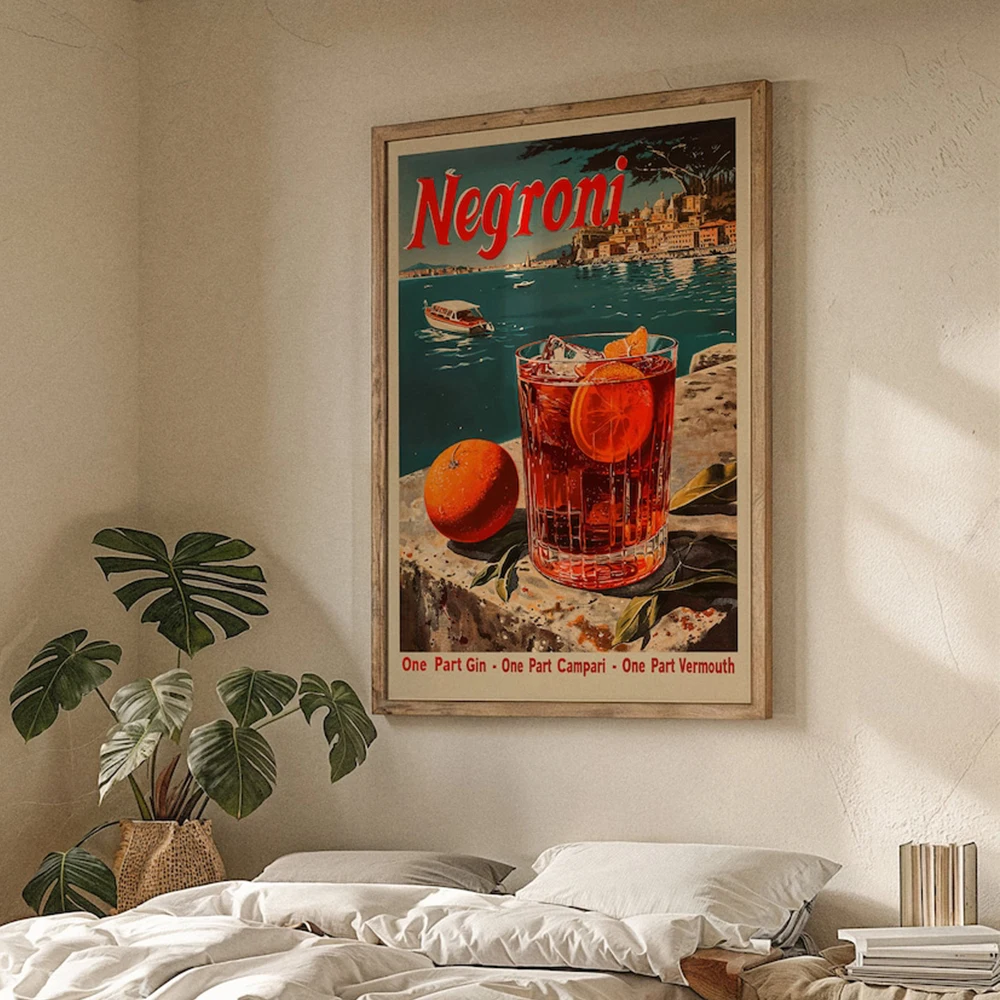 Retro Modern Classic Negroni Cocktail Alcohol Advertisement Wall Art Canvas Painting Posters For Living Room Bar Cart Home Decor