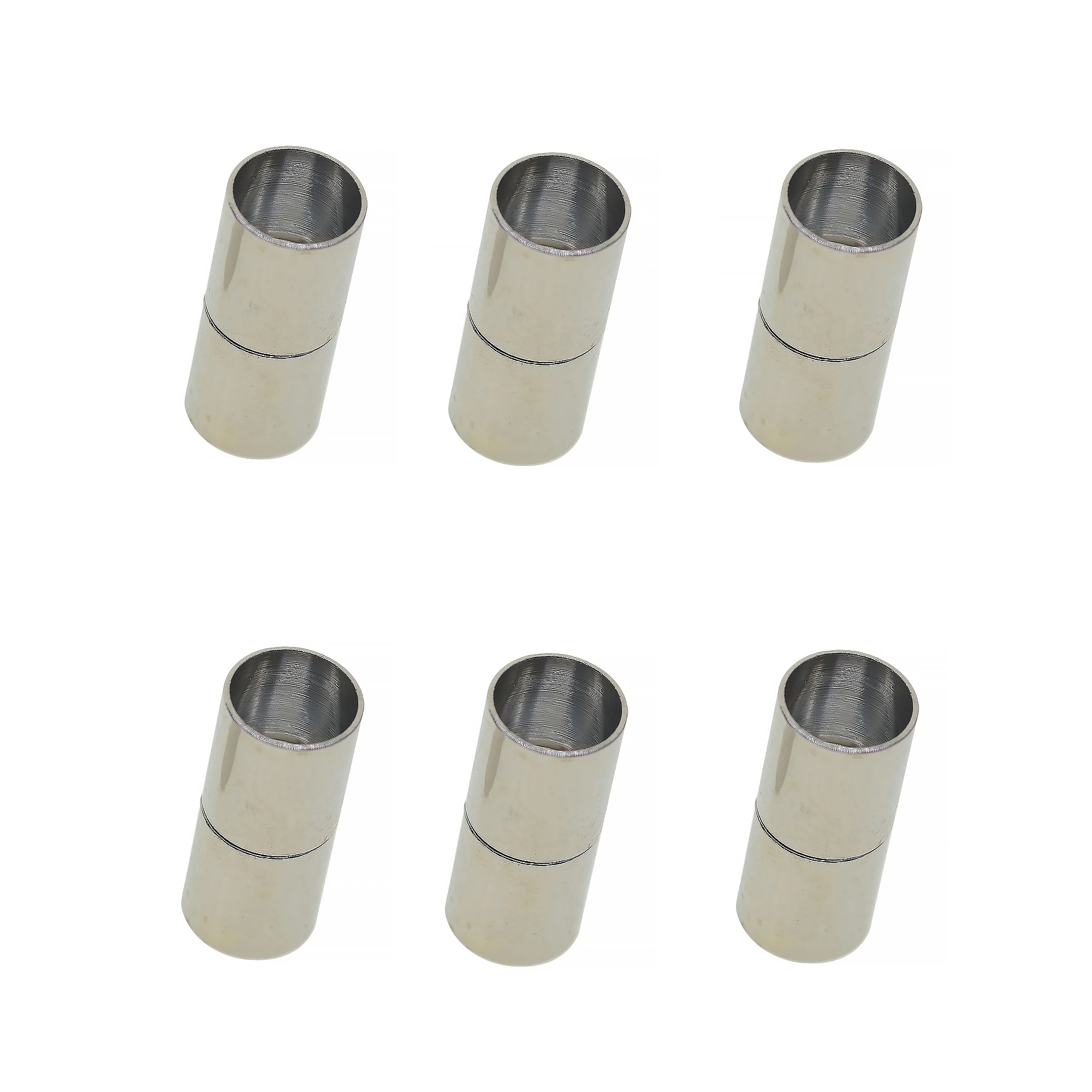 6pcs large size 0.3inch silver plated Brass Leather Kumihimo simple straight Glue In 8mm Tube Barrel Magnetic Clasp links