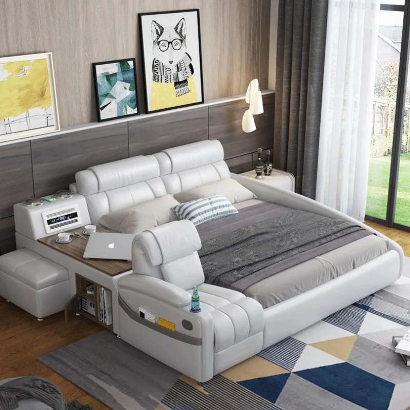 Nordic Modern Double Bed Simple Queen Size Villa Luxury Multifunctional Bed Adults Comferter Cama Matrimonial Furniture Home