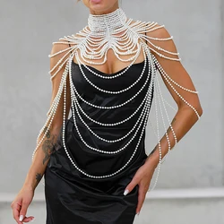 Women Pearl Shawl Necklaces Chain Tops Sexy Beaded Collar Pearl Bra Top Sweater Chain Wedding Dress Beading Crop Tops