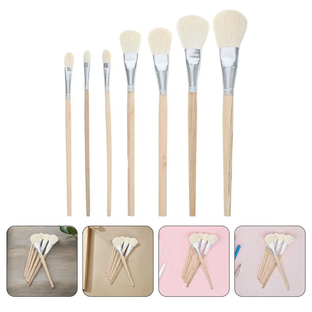 7Pcs Wool Paint Brushes Set Wooden Handle Ideal for Watercolor Pottery Ceramic Glazing Blending Painting Brush Reusable