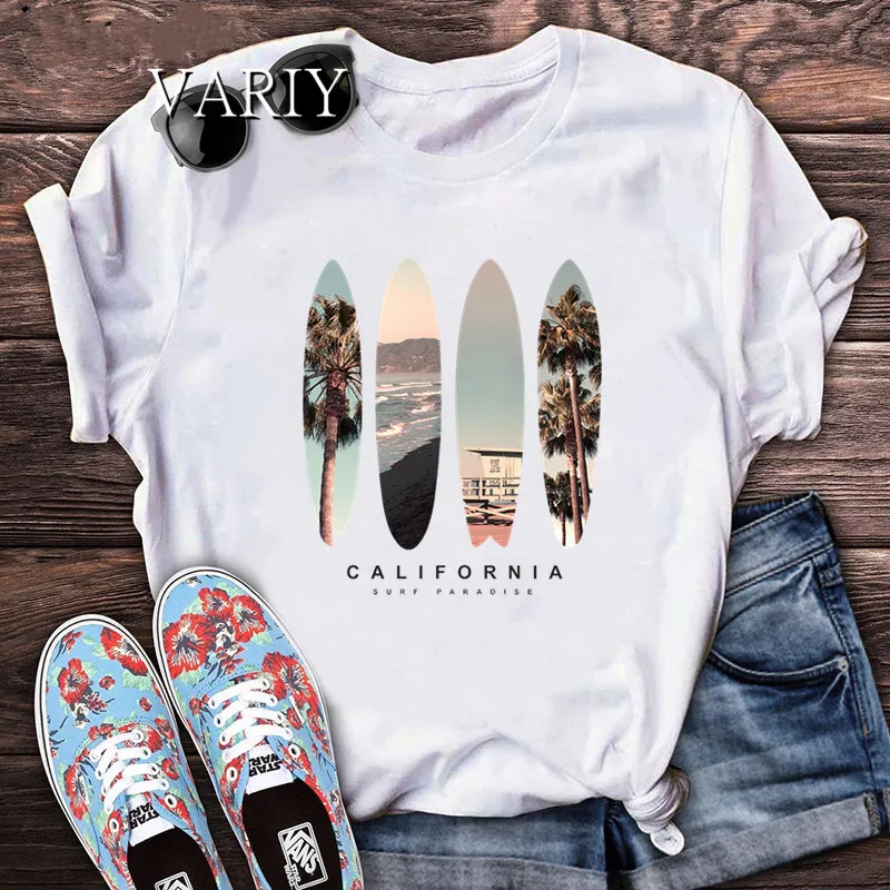 

White Tops Women California West Coast Summer T Shirt Female Tee Shirt Femme T-shirt Short Sleeve Funny Tshirt Camisetas Mujer