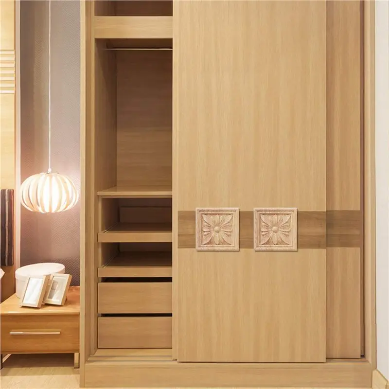 64Pcs Wood Carved Applique Onlay Carving Checkered Unpainted Flower Pattern Decal For Cabinet Door Furniture Decoration