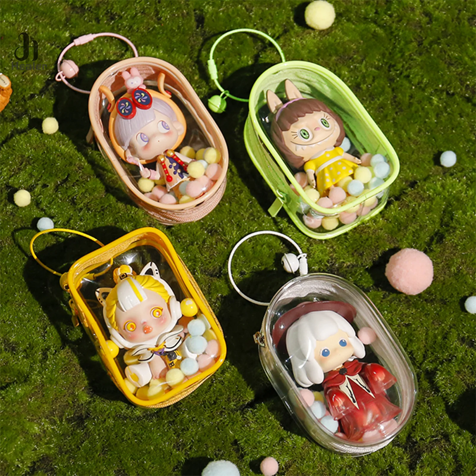 Thicken Transparent PVC Clear Pouch Mystery Box Organizer Box Keychain Bag Doll Organization Toy Storage Case With Plush Ball