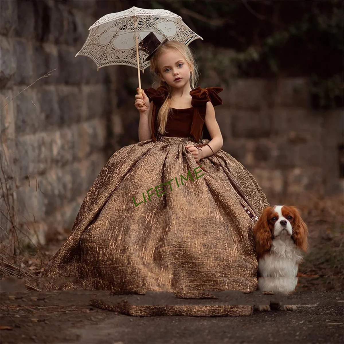 Robe de Rhépissée en daim pour filles, robes de soirée princesse, nœud longueur au sol, fleur exquise, fête d'anniversaire pour enfants