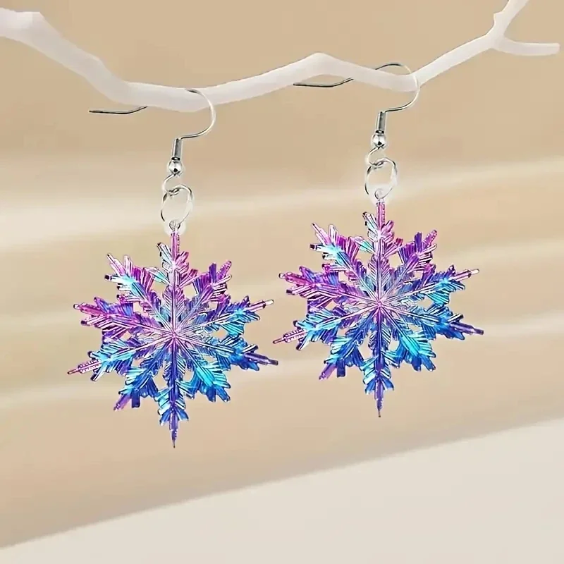 Dreamy Exquisite Purple Snowflake Acrylic Stainless Steel Hypoallergenic Women's Earrings Christmas Jewelry Holiday Gift