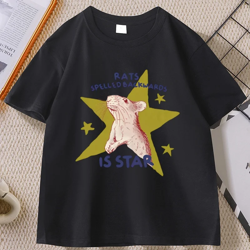 Rats Spelled Backwards Is Star T-shirts Funny Rat T Shirt Round Neck Animal Graphic Tee Cotton Short Sleeve Tshirts Casual