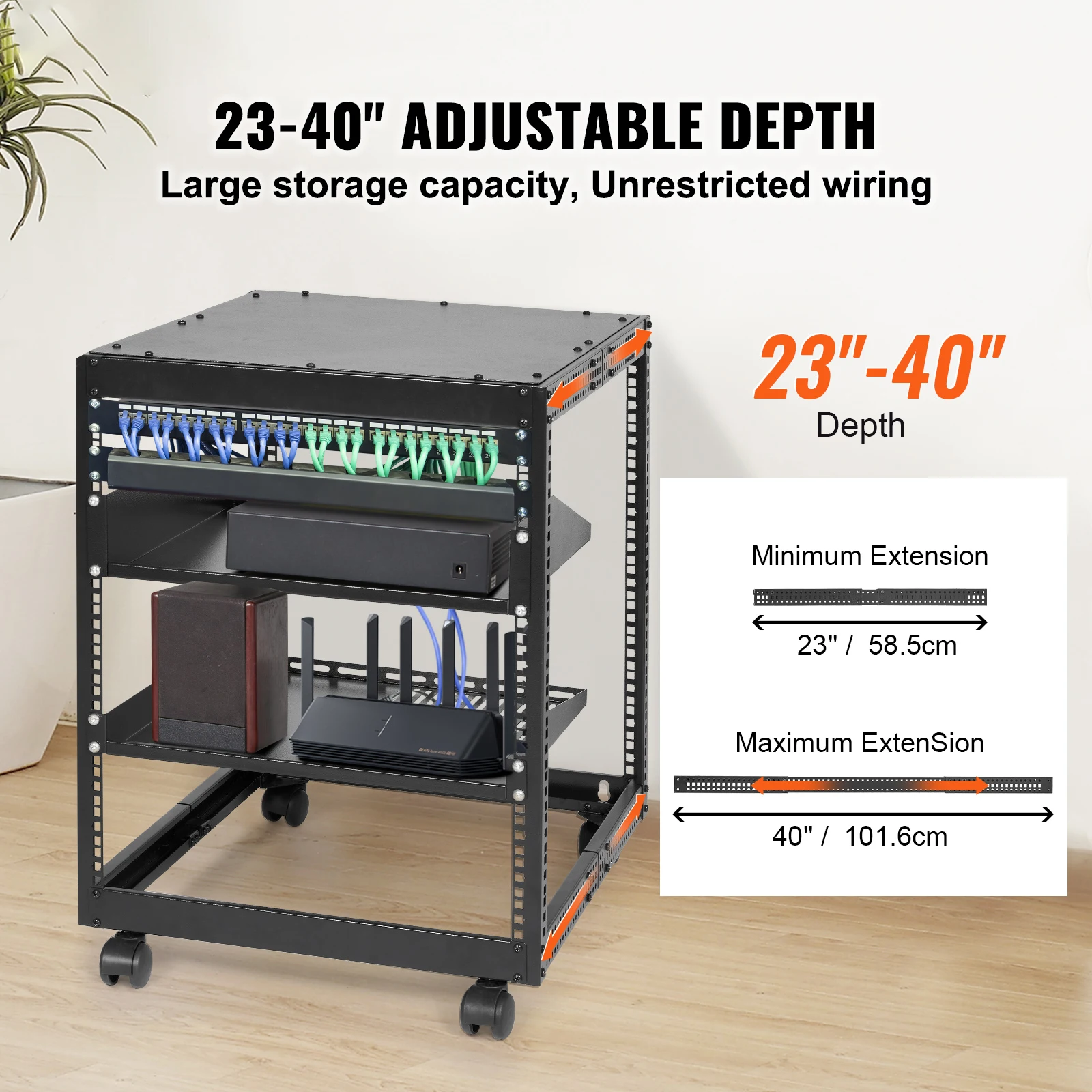 SucceBuy Open Frame Server Rack 12U/15U/20U Floor Standing or Wall Mounted with Adjustable Depth for Microdata Center Office Use