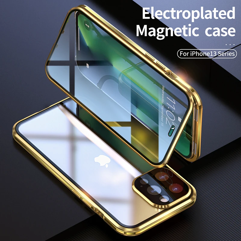 

360 Full Protective Magnetic Case for IPhone 13 12 11 Pro XS Max X XR Mini Double Sided Glass with Camera Lens Protection Cover