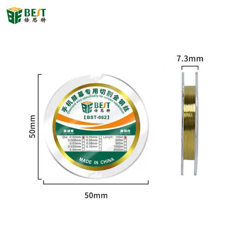 Fil BST-062 de séparation de diamant de 100M spécifiquement pour l'écran de téléphone portable avec de divers diamètres ligne de coupe d'écran