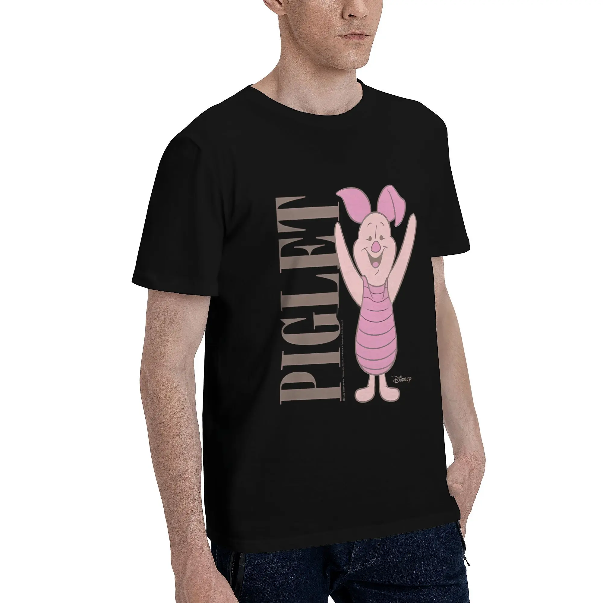 Winnie the Pooh Muted Piglet Men's T Shirts  Novelty Tee Shirt Short Sleeve Crew Neck T-Shirts Cotton Big Size Clothing