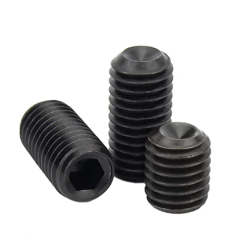 100/ /50 /20 /10pcs M1.6 M2 M2.5 M3 M4 M5 M6 DIN916 Grade 12.9 Black Plated Carbon SteelHex Socket Set Screws Grub Screw