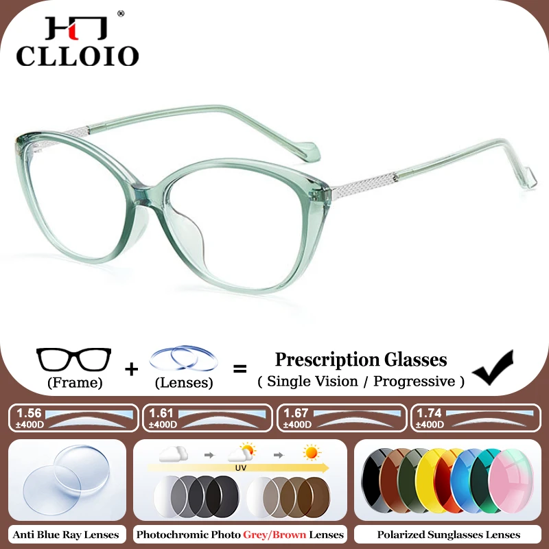 

CLLOIO New Ultralight Women's Cat Eye Frame Prescription Glasses 3mm Wide Edge Can Be Customized High Myopia Reading Eyeglasses