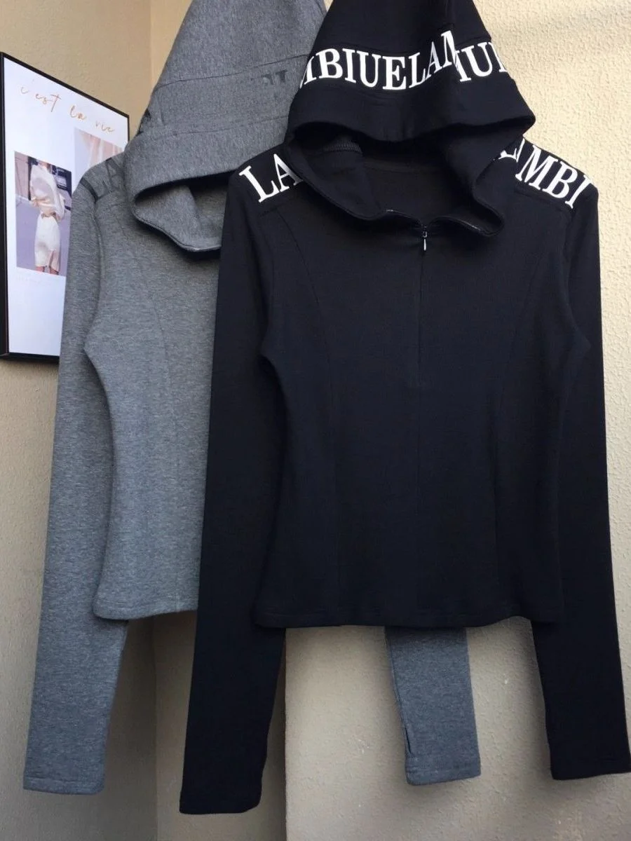 

Женская толстовка Slim Fit на молнии с длинным рукавом, базовая кофта с буквенным принтом, повседневный уличный стиль, весенний модный дизайн