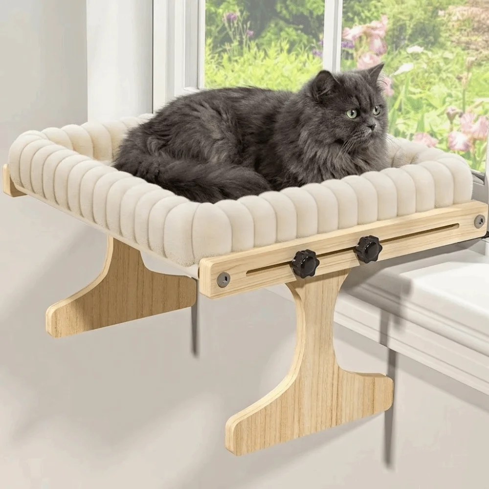 Easy To Assemble Adjustable Cat Window Perch Wooden Frame Detachable Cat Hammock Cushion Cat Window Bed Home Use