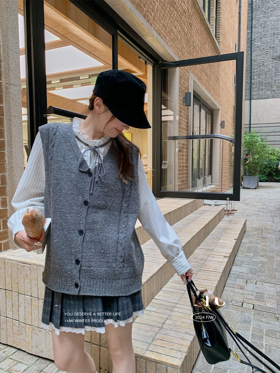 

Вязаный жилет Maixi больших размеров, зимняя верхняя одежда, свободный крой, V-образный вырез, для многослойных образов, женская повседневная одежда