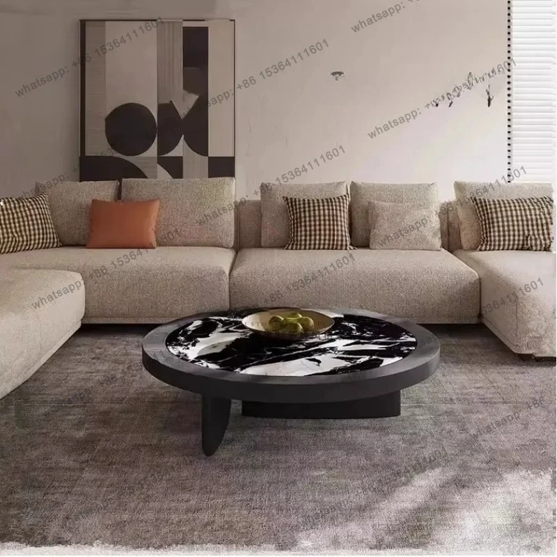 

Italian Minimalist High-end Round Solid Wood Coffee Table Modern Light Luxury High-end Marble Coffee Table Tea Table
