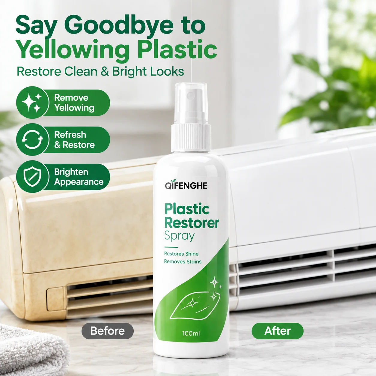 QiFENGHE Plastic Renovation Spray 100ml, Yellowing Repair & Brighten for Auto Home Appliances
