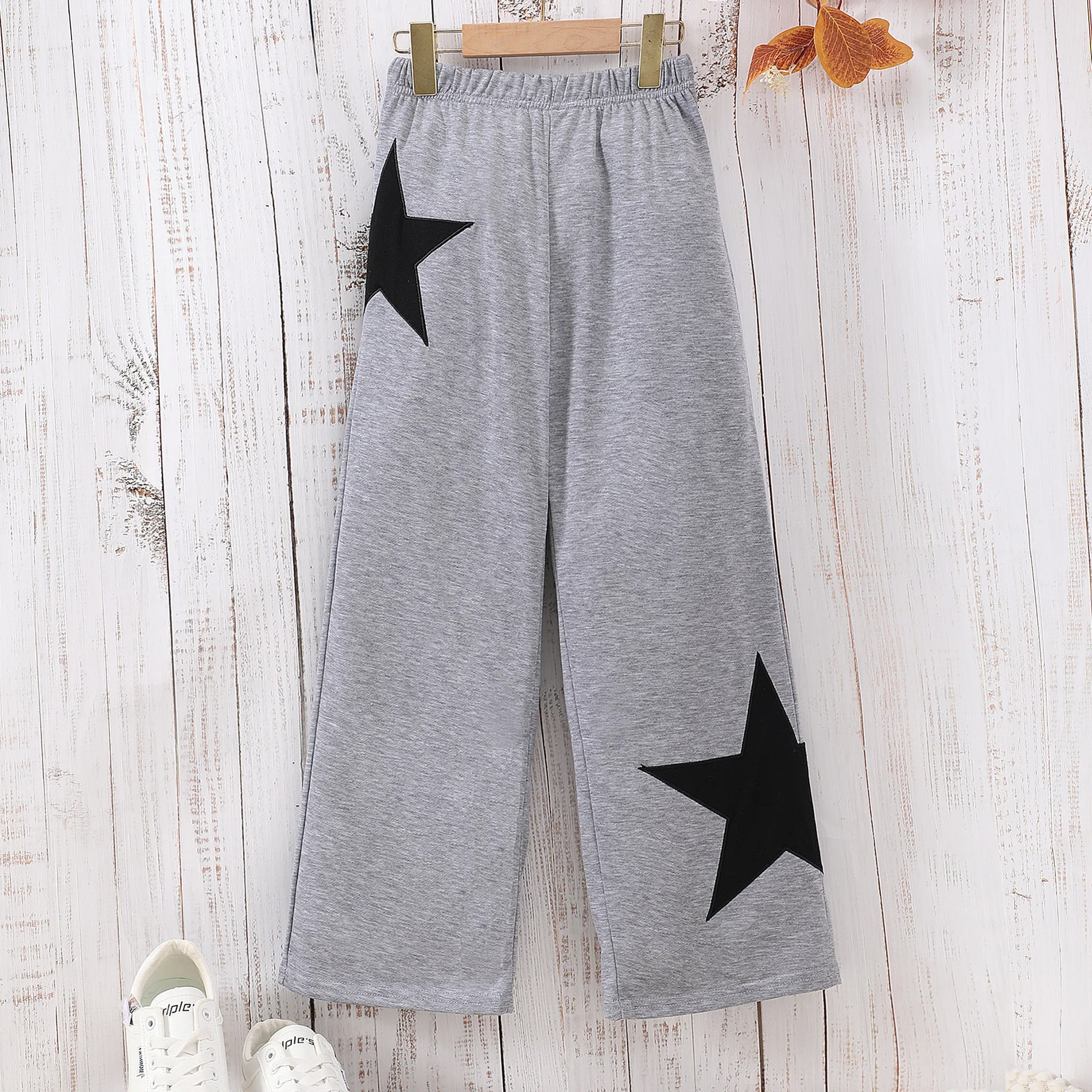 Spring and Autumn Children\'s Wear Girls Solid Five Point Star Embroidered Pants Casual Elastic Waist Pants 8 9 10 11 12 Years