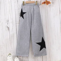 Spring and Autumn Children's Wear Girls Solid Five Point Star Embroidered Pants Casual Elastic Waist Pants 8 9 10 11 12 Years