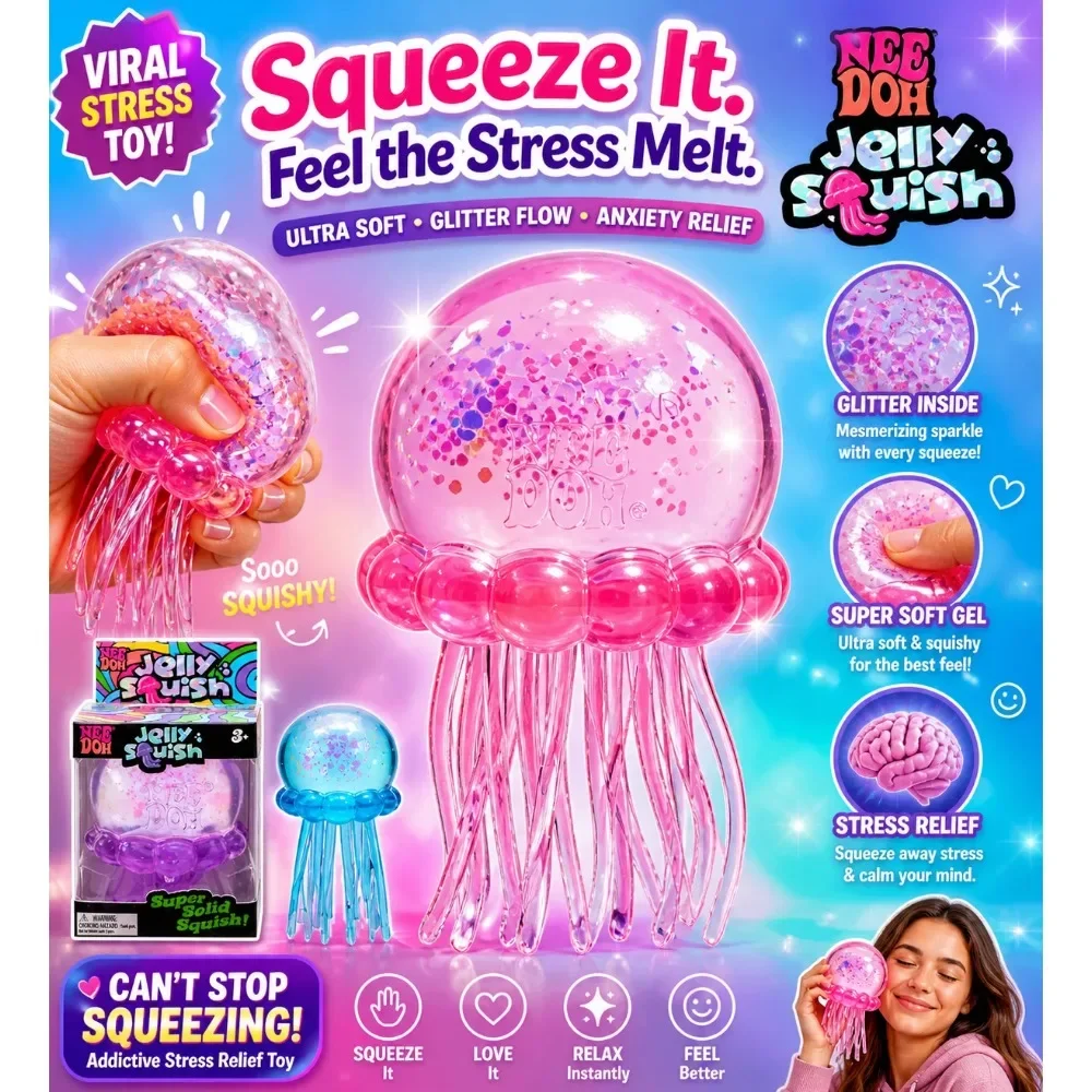 IN STOCK!Needoh Jellyfish Squishy Toy Sensory Toy Stress Relief Anti Anxiety Relaxing Squeeze Fidget Toy for Fans Adults