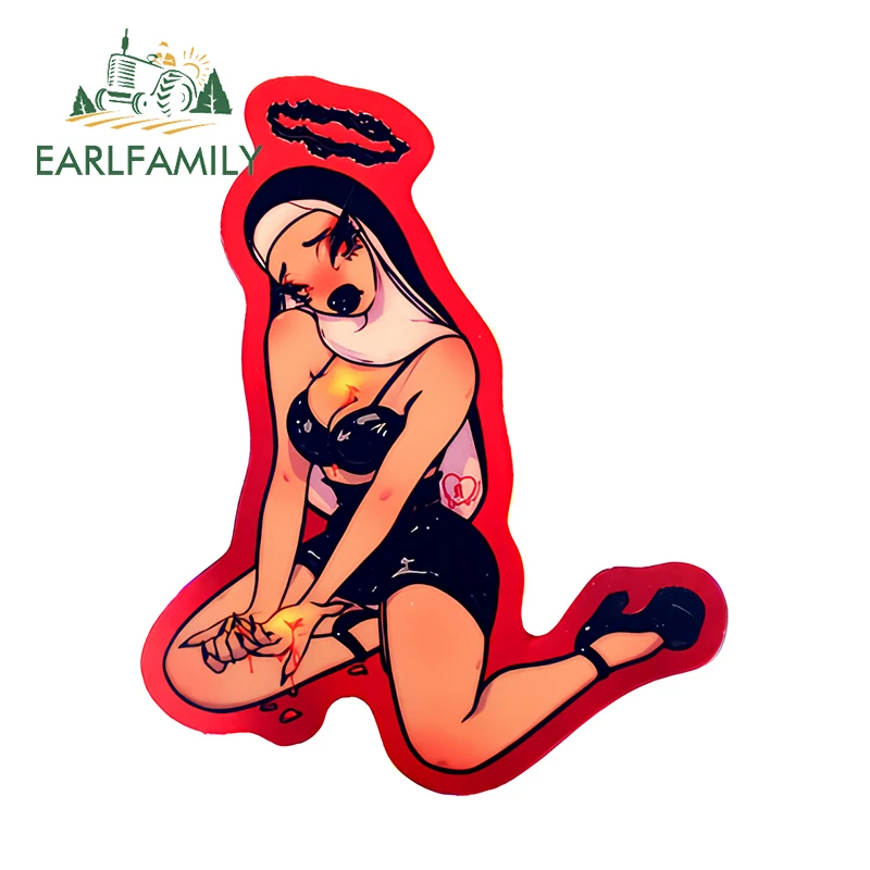 EARLFAMILY For Gothic Style Nun Car Stickers Cool Blod Art Graphics Design Decals Personal Fahionable Car Windshield Decoration