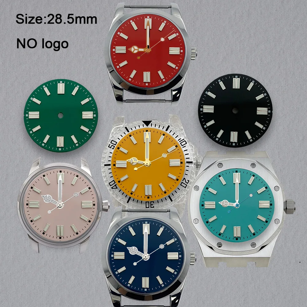 No Logo 28.5mm Blank Dial High-Quality For NH35 Movement Green Luminous Custom Logo Watch Dials Hands Accessories Repair Tools