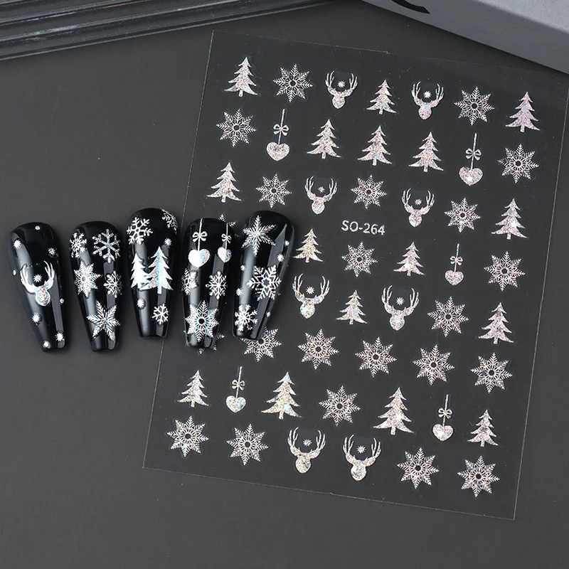2 قطعة عيد الميلاد المجسم مسمار الفن ملصقات قزحي الألوان الليزر ندفة الثلج الغزلان شجرة الشتاء المنزلق الشارات السنة الجديدة مانيكير لوازم #6