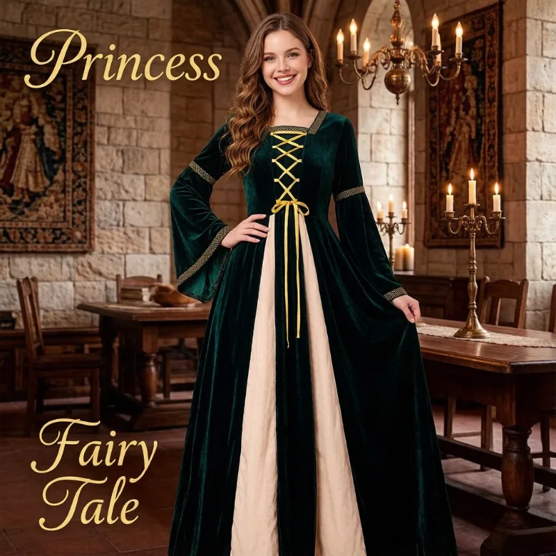 

Women Gothic Lolita Dress M-2XL, Medieval Court Long Gown, Retro Costume, Halloween Outfit for Stage Performance & Cosplay
