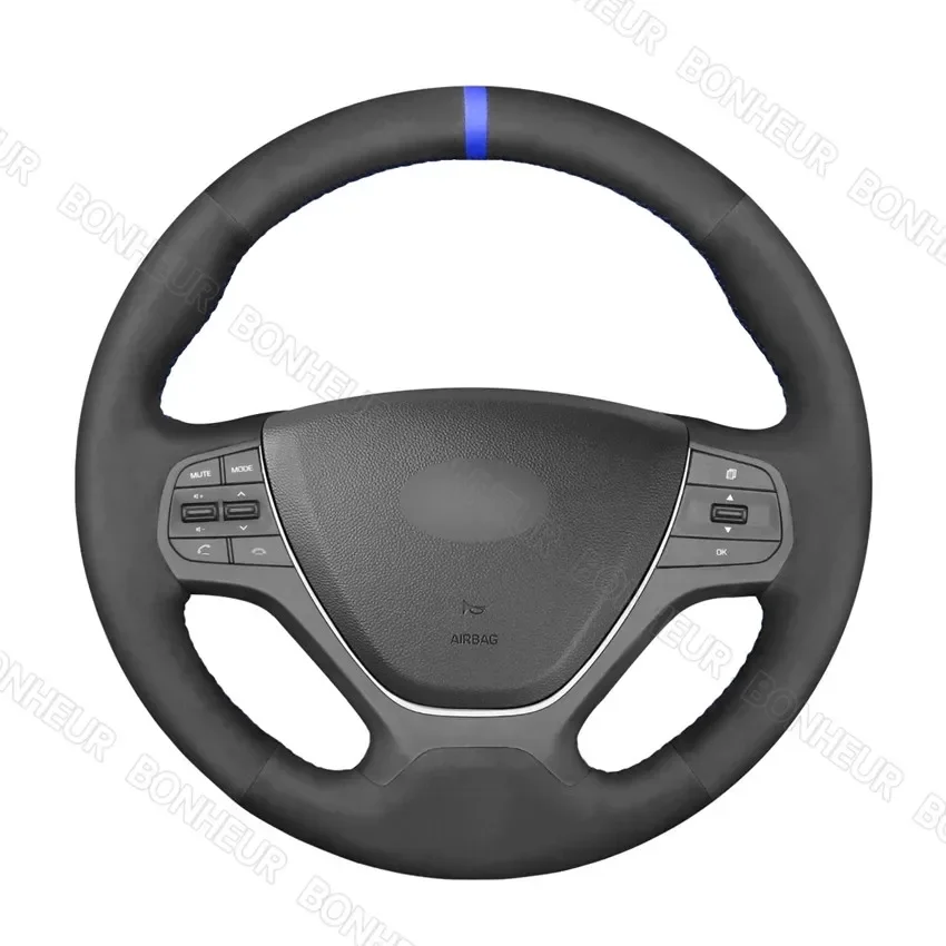 Hand Sew Blue Marker Black Suede Car Steering Wheel Cover for Hyundai i10 2013 2014-2020 i20 2015 2016 2017 2018 2019 2020