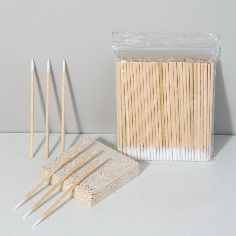 100 pièces ongles bois écouvillon propre bâtons bourgeon pointe en bois coton tête manucure détail correcteur dissolvant de vernis à ongles outil d'art des ongles