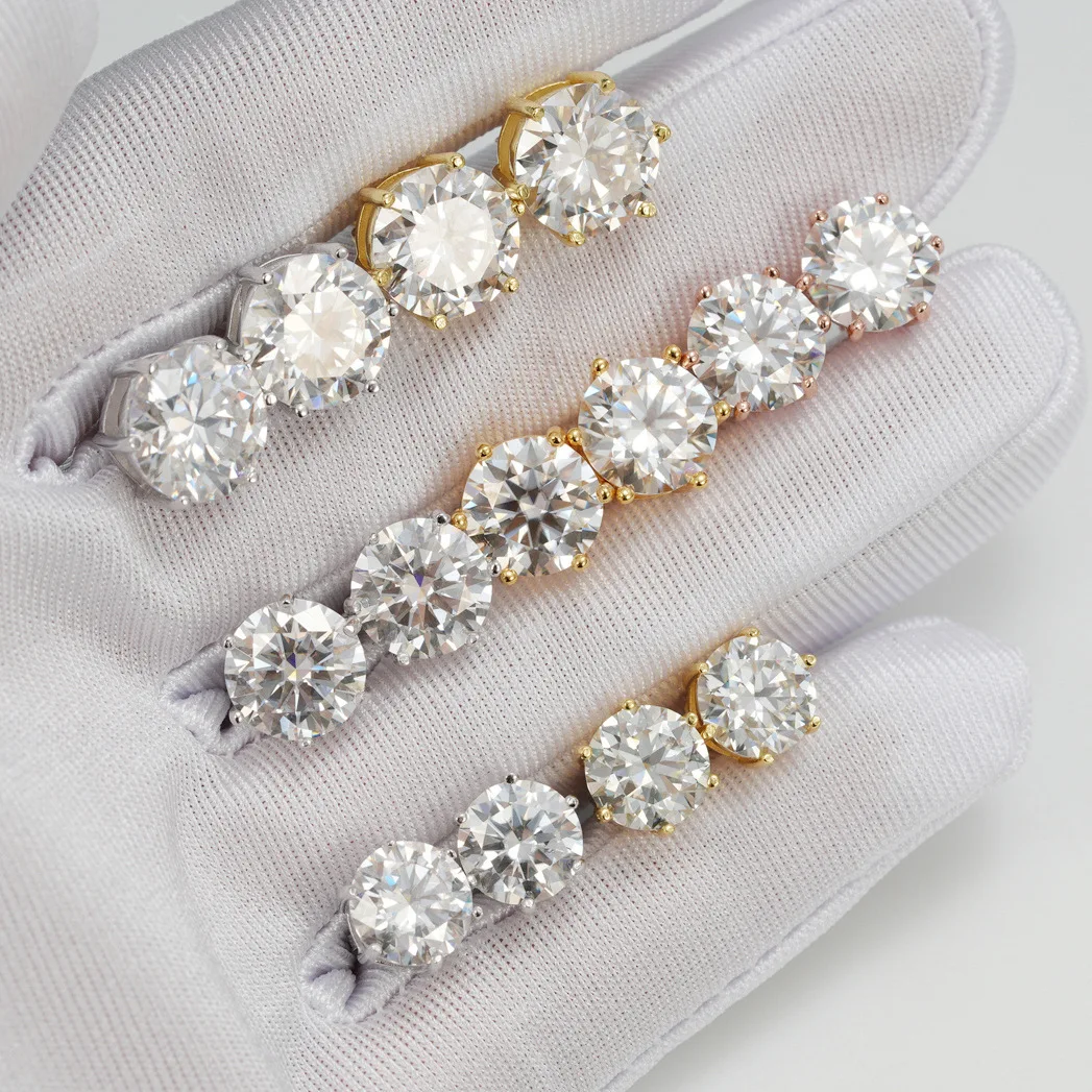 0,1ct-3ct D-Farbe Zertifizierte Moissanit-Ohrstecker Laborgezüchteter Diamant 925 Sterling Silber Vergoldet Hochzeits-Feinschmuck