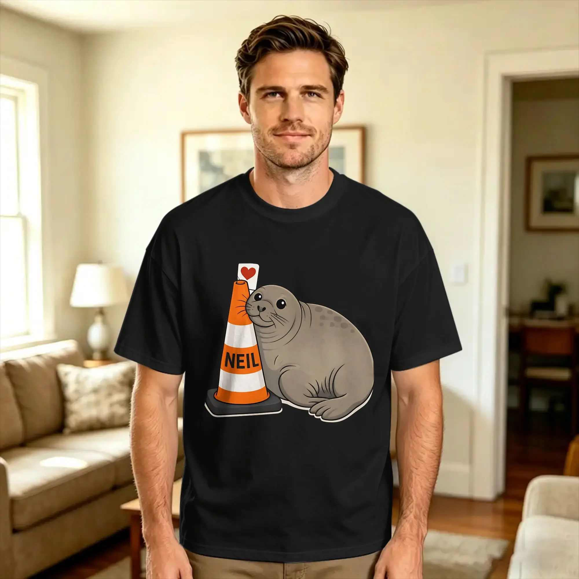 Neil the seal and his love of traffic cones T Shirt Summer  Y2K Funny T Shirts Cotton Hip Hop Tee Shirt For Adult Design Tops