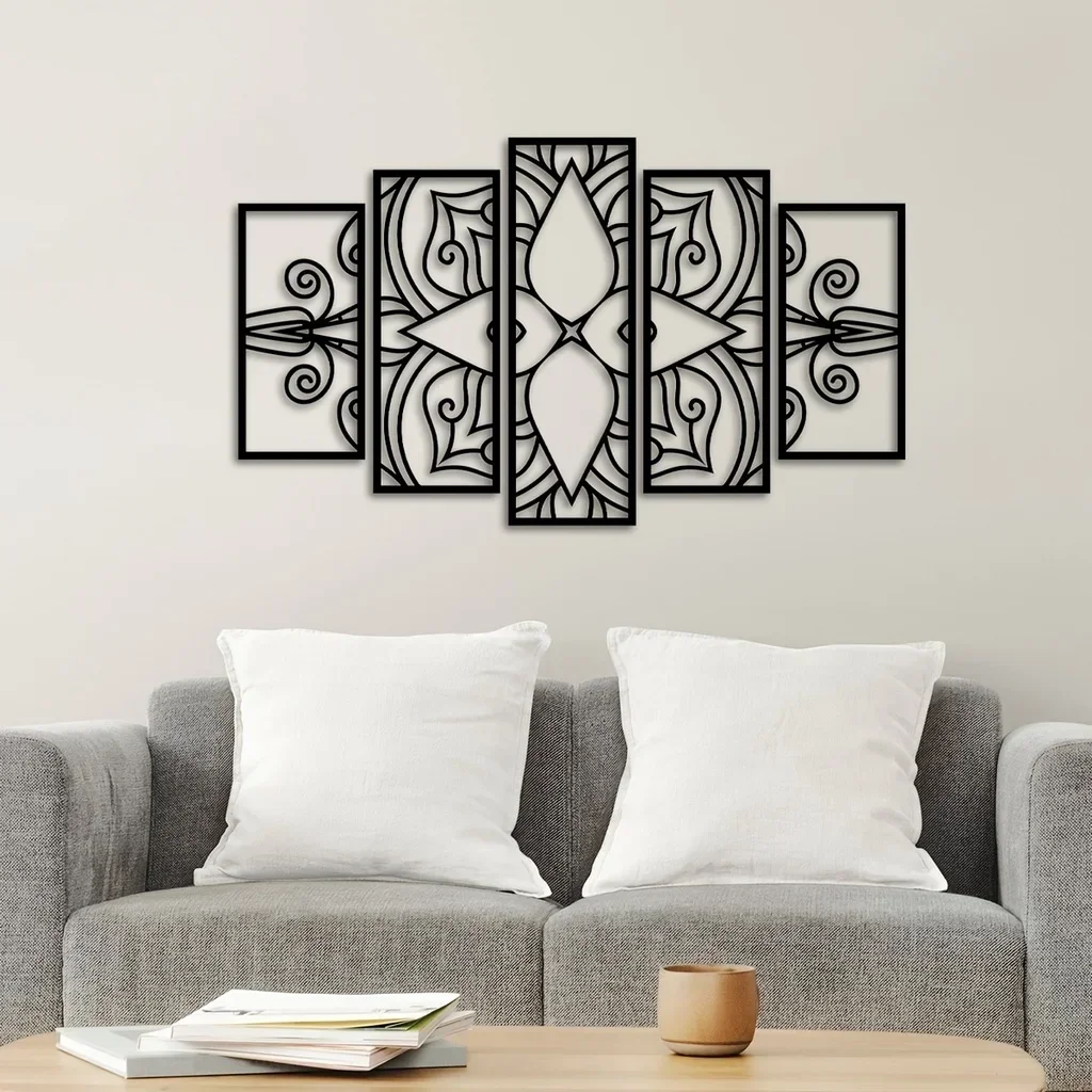 HELLOYOUNG 5pcs/Set Mandala Home Decor Laser Cutting Metal Wall Hanging Art Metal Wall Sign Metal Mandala Wall Decor Iron Art Li