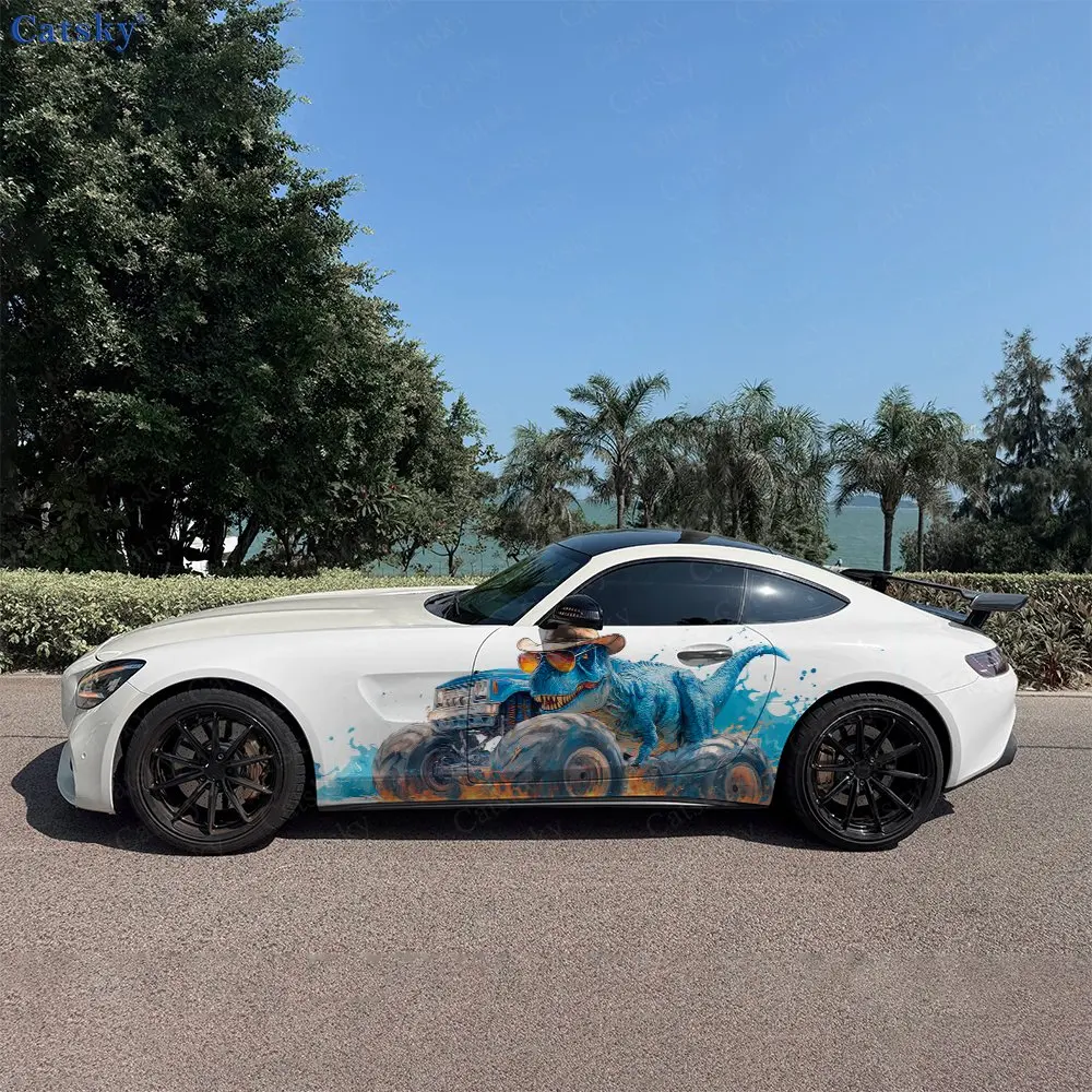 2pcs T-Rex & Monster Truck Realm, Durable, Fade-resistant, Enhance Vehicle Aesthetics With Bold Artistic Design Car Vinyl Wraps